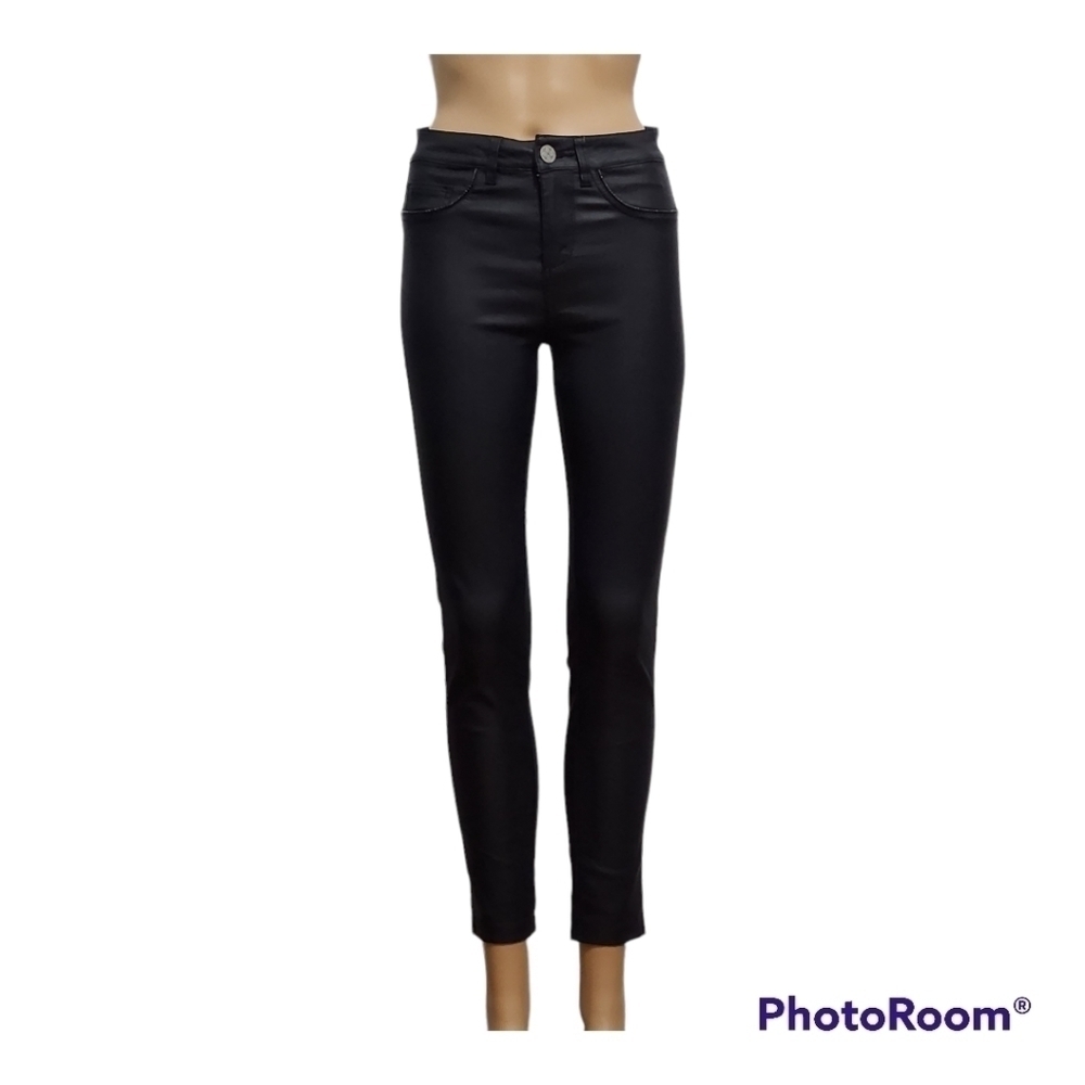 CHIARA Dalba Glam Victim Black Mid Rise Coated Skinny Ankle Jeans